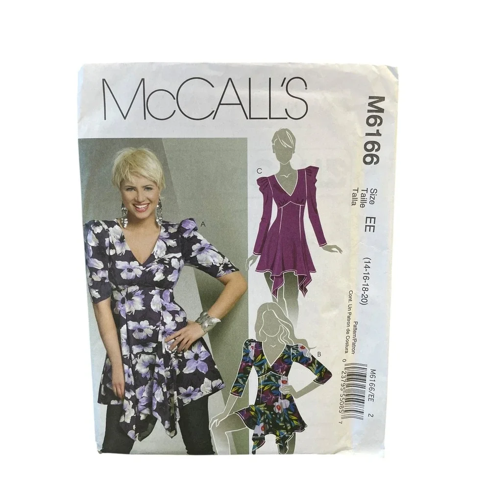 McCalls M6166 Misses' Tops Blouse Tunic EE (14-16-18-20) Modern